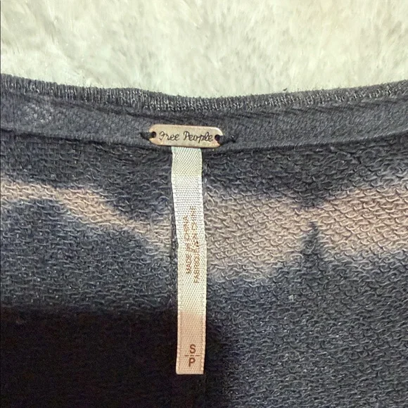 Free People Black and Gray Tie-Dye Long Sleeve Cold Shoulder Oversized Top - Picture 5 of 6